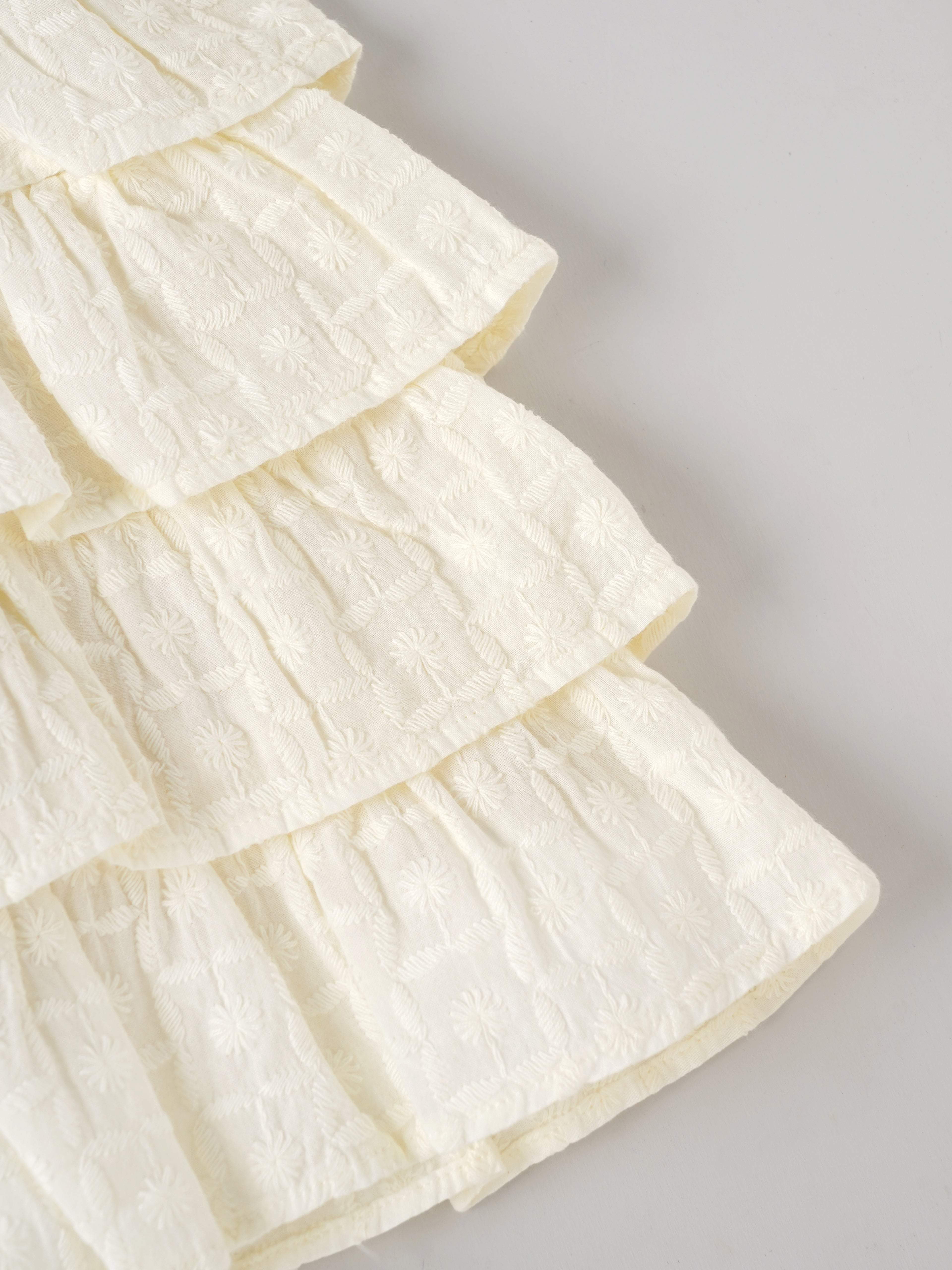Popees Baby Girls Layered Ruffle Dress with Bow Straps – Off White|3 To 24 Months
