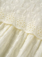Popees Baby Girls Embroidered Puff Sleeve Dress | Soft Textured Cotton Party Dress | Off White | 3-24 Months