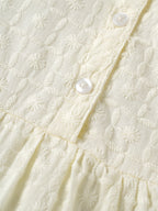Popees Baby Girls Embroidered Puff Sleeve Dress | Soft Textured Cotton Party Dress | Off White | 3-24 Months