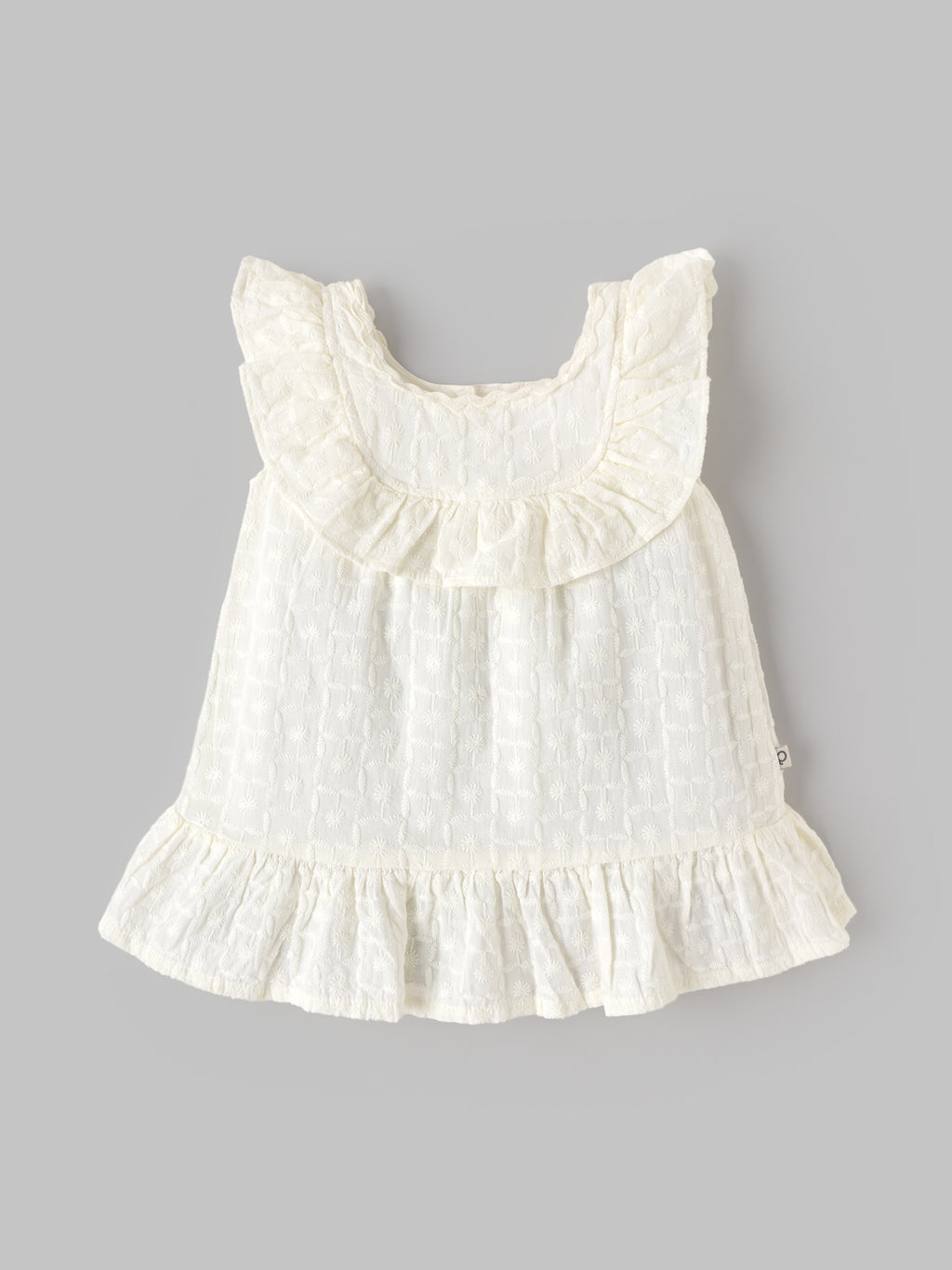 Popees Baby Girls Sleeveless Embroidered Cotton Dress with Ruffled Neckline and Flared Hem | Elegant Casual Summer Dress | 3-24 Months