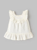 Popees Baby Girls Sleeveless Embroidered Cotton Dress with Ruffled Neckline and Flared Hem | Elegant Casual Summer Dress | 3-24 Months