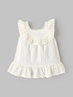 Popees Baby Girls Sleeveless Embroidered Cotton Dress with Ruffled Neckline and Flared Hem | Elegant Casual Summer Dress | 3-24 Months