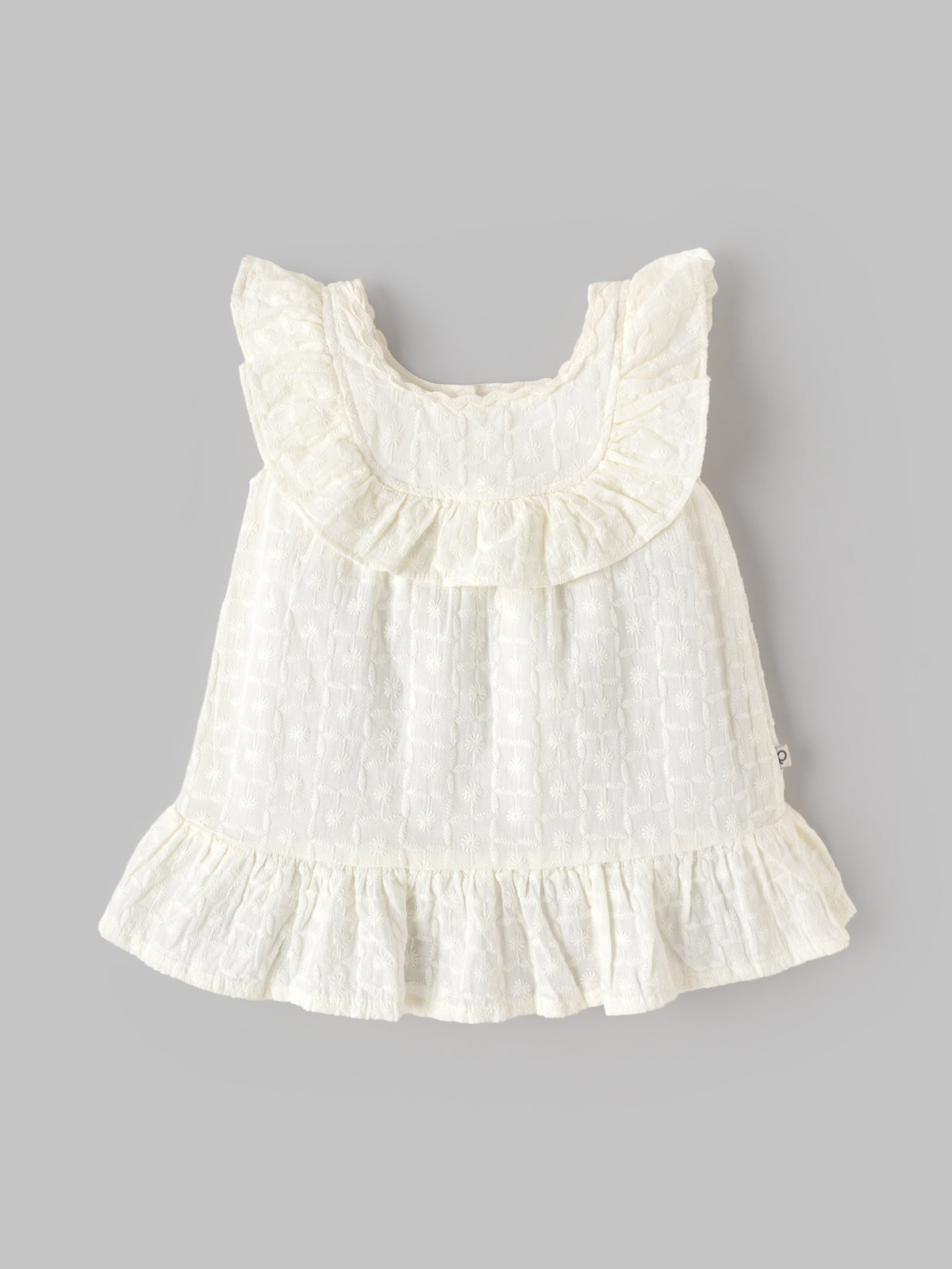 Popees Baby Girls Sleeveless Embroidered Cotton Dress with Ruffled Neckline and Flared Hem | Elegant Casual Summer Dress | 3-24 Months - 3-6 M