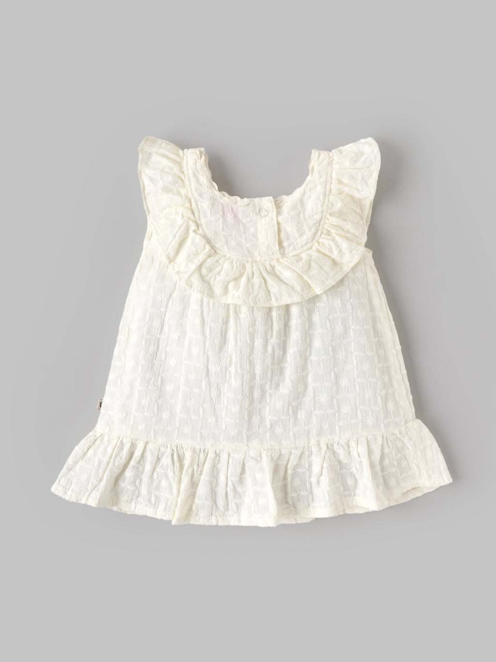 Popees Baby Girls Sleeveless Embroidered Cotton Dress with Ruffled Neckline and Flared Hem | Elegant Casual Summer Dress | 3-24 Months