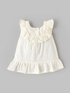 Popees Baby Girls Sleeveless Embroidered Cotton Dress with Ruffled Neckline and Flared Hem | Elegant Casual Summer Dress | 3-24 Months