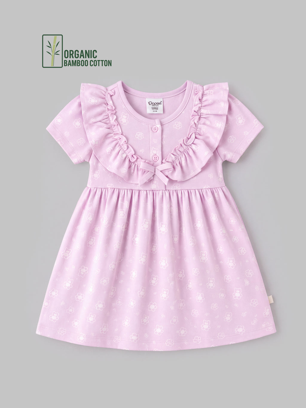 Popees Baby Girl Orchid Tint Floral Dress |Soft Bamboo Cotton Half Sleeve Front Button Dress |3–24 Months