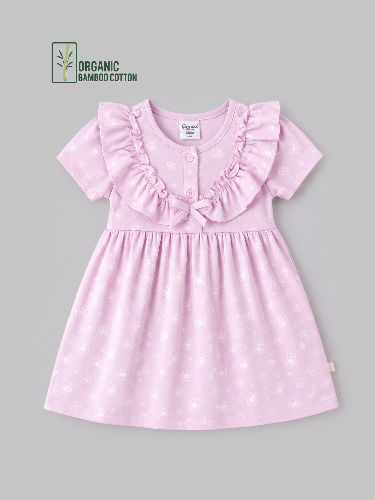 Popees Baby Girl Orchid Tint Floral Dress |Soft Bamboo Cotton Half Sleeve Front Button Dress |3–24 Months