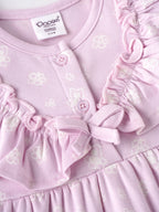 Popees Baby Girl Orchid Tint Floral Dress |Soft Bamboo Cotton Half Sleeve Front Button Dress |3–24 Months