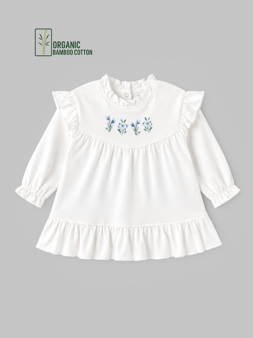 Popees Short-Sleeve Back Open Dress Made of Organic Bamboo Cotton Fabric (3-24 Months) for Baby Girls