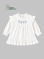 Popees Short-Sleeve Back Open Dress Made of Organic Bamboo Cotton Fabric (3-24 Months) for Baby Girls