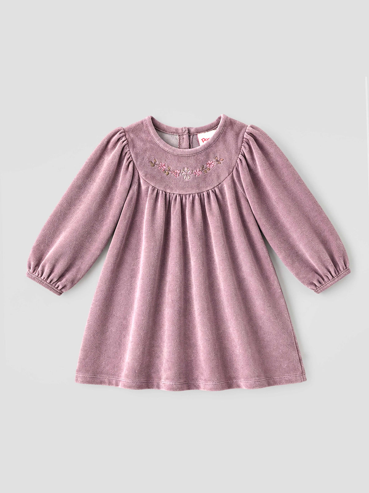 Popees Baby Girls Floral Embroidered Dress | Cloud Grey Full Sleeve Round Neck A-Line Dress  |3–24 Months|