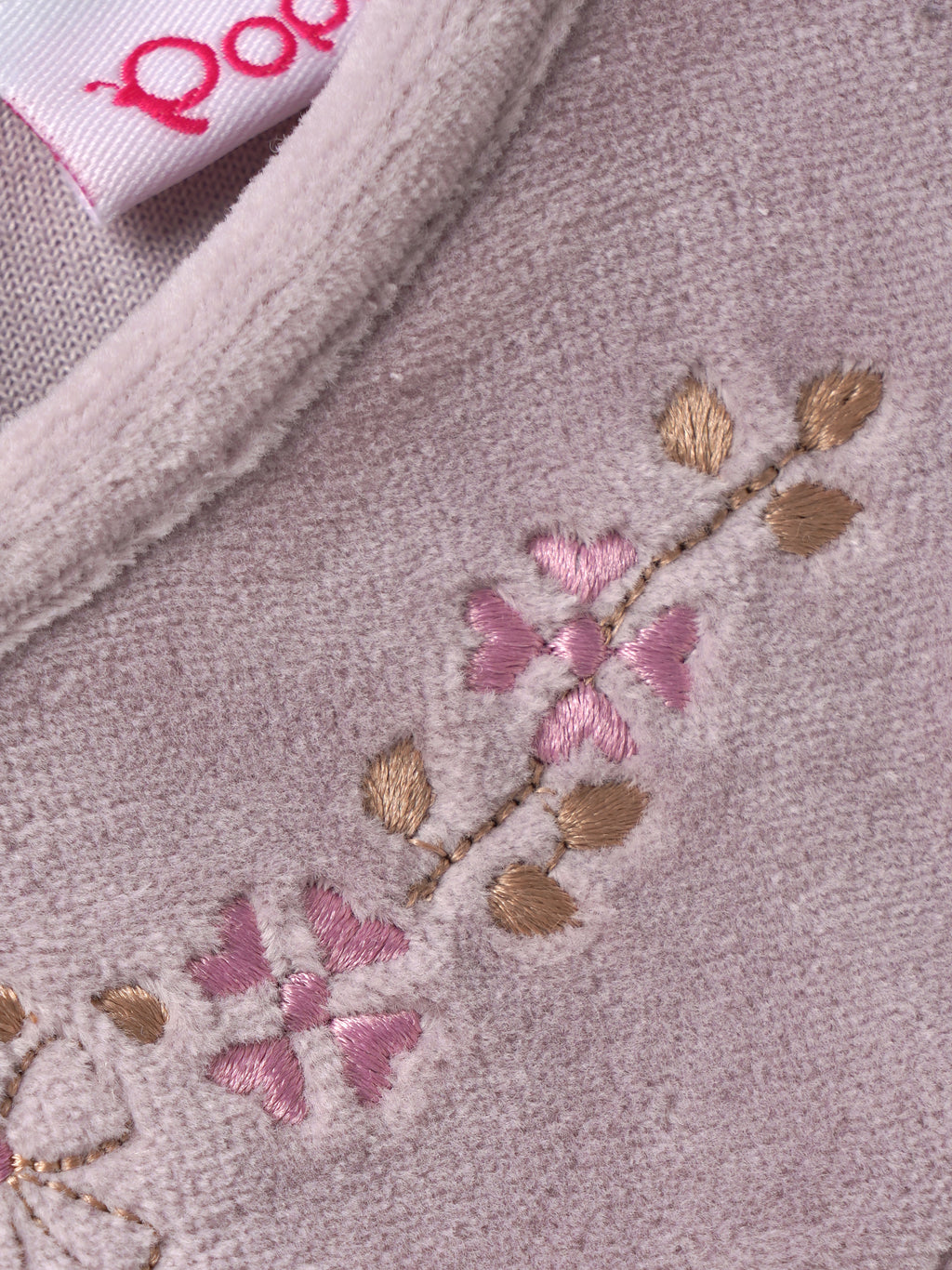 Popees Baby Girls Floral Embroidered Dress | Cloud Grey Full Sleeve Round Neck A-Line Dress  |3–24 Months|