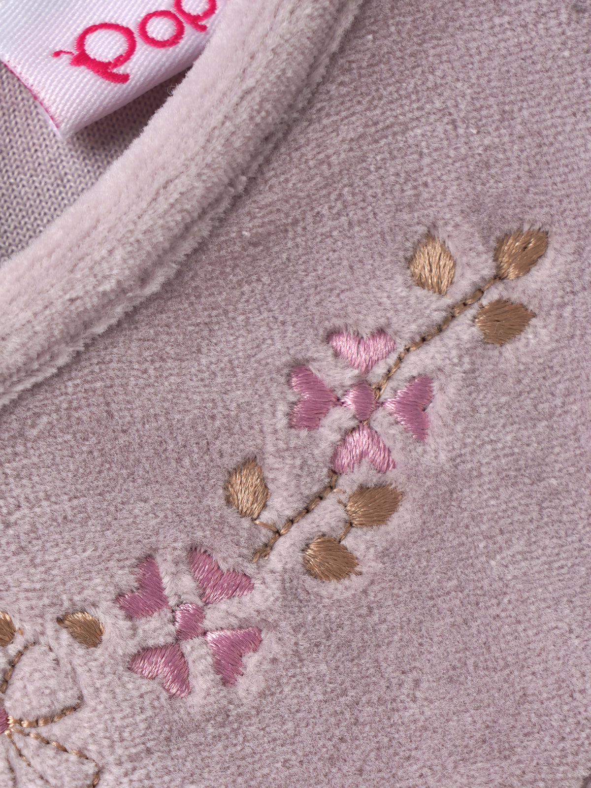 Popees Baby Girls Floral Embroidered Dress | Cloud Grey Full Sleeve Round Neck A-Line Dress  |3–24 Months|