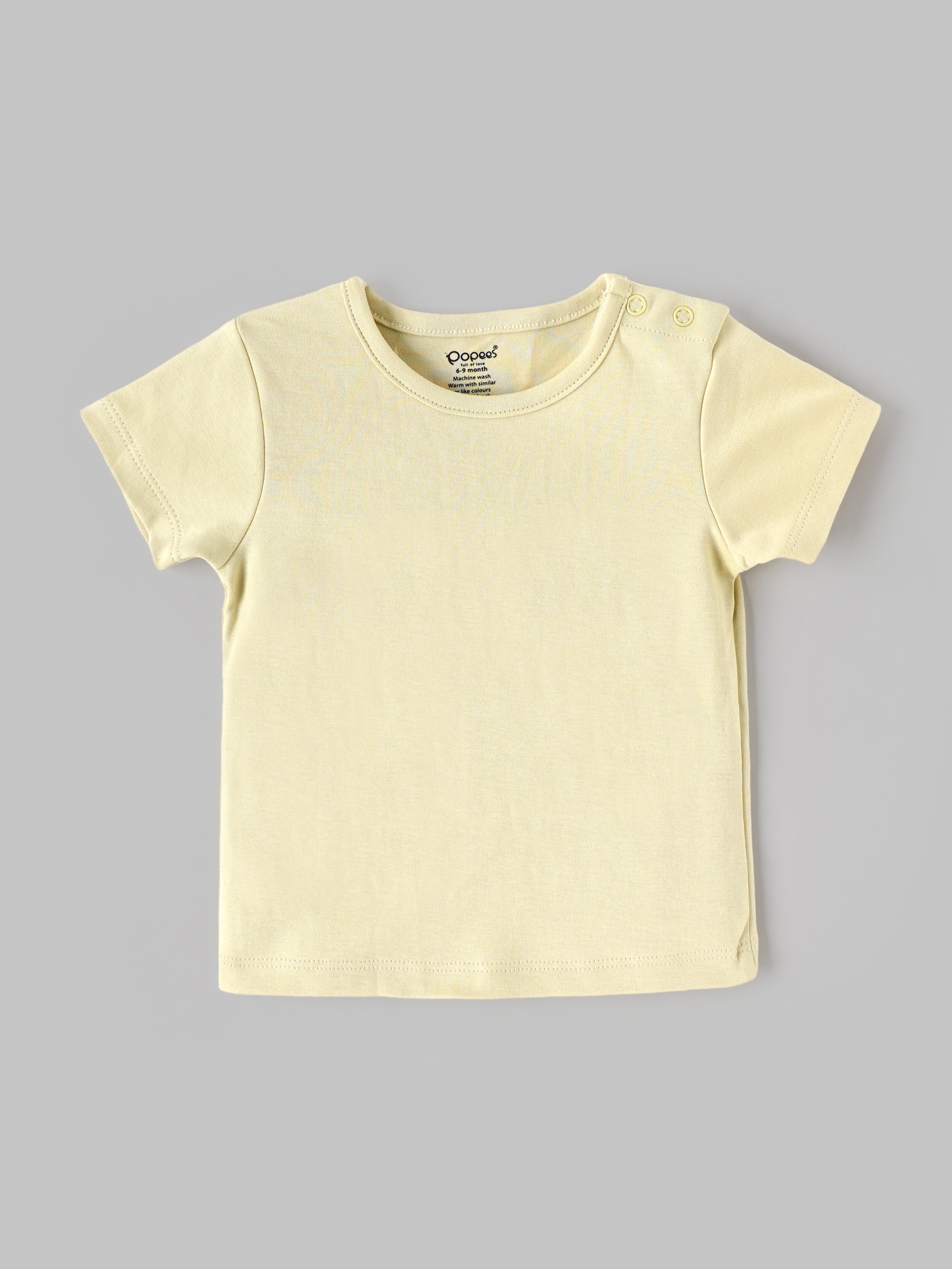 Popees Baby Girls Stylish Cotton Dungaree Set with Half Sleeve T-Shirt | Comfortable Casual Dungaree Outfit | Beige 3–24 Months