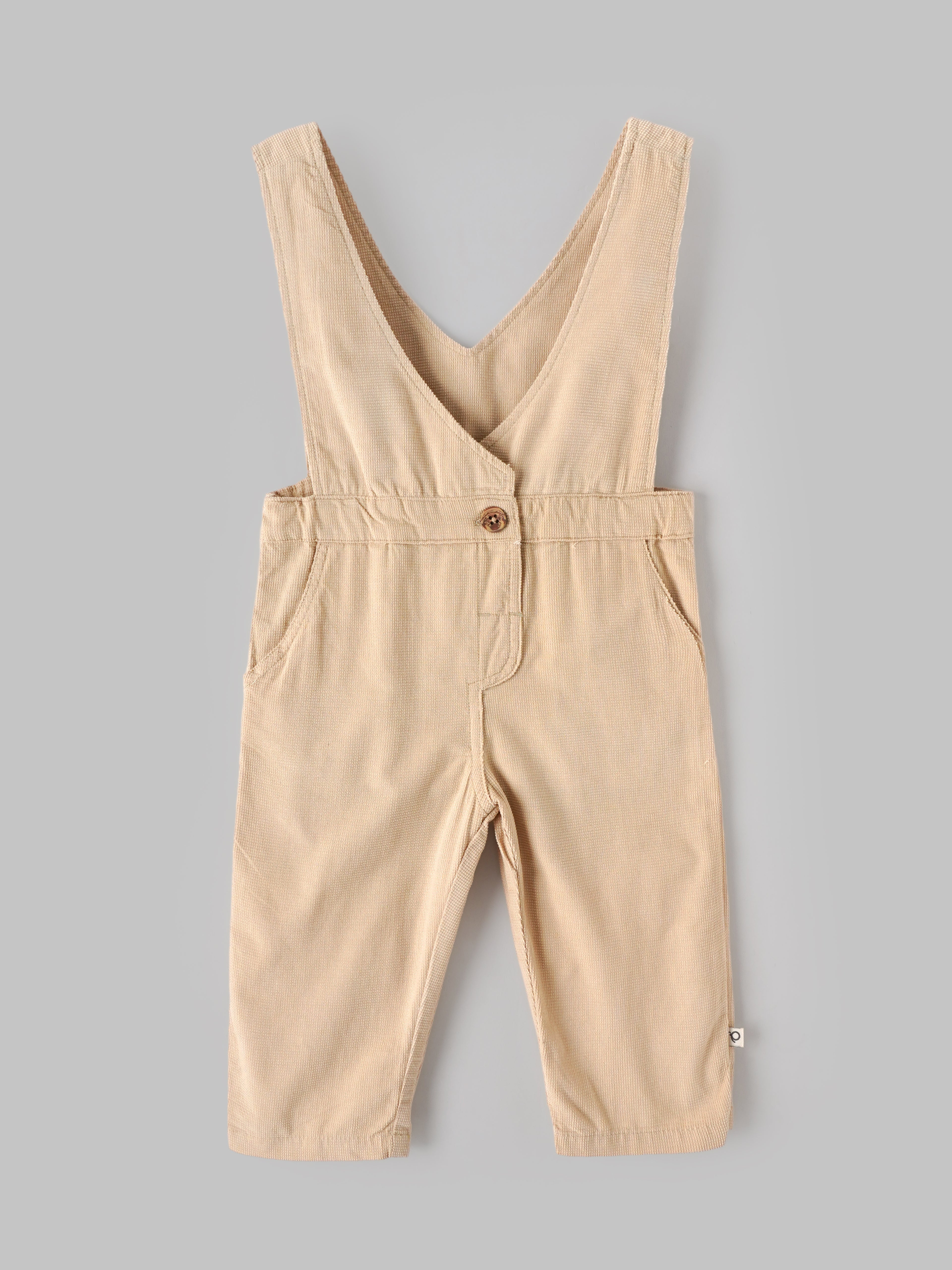 Popees Baby Girls Stylish Cotton Dungaree Set with Half Sleeve T-Shirt | Comfortable Casual Dungaree Outfit | Beige 3–24 Months