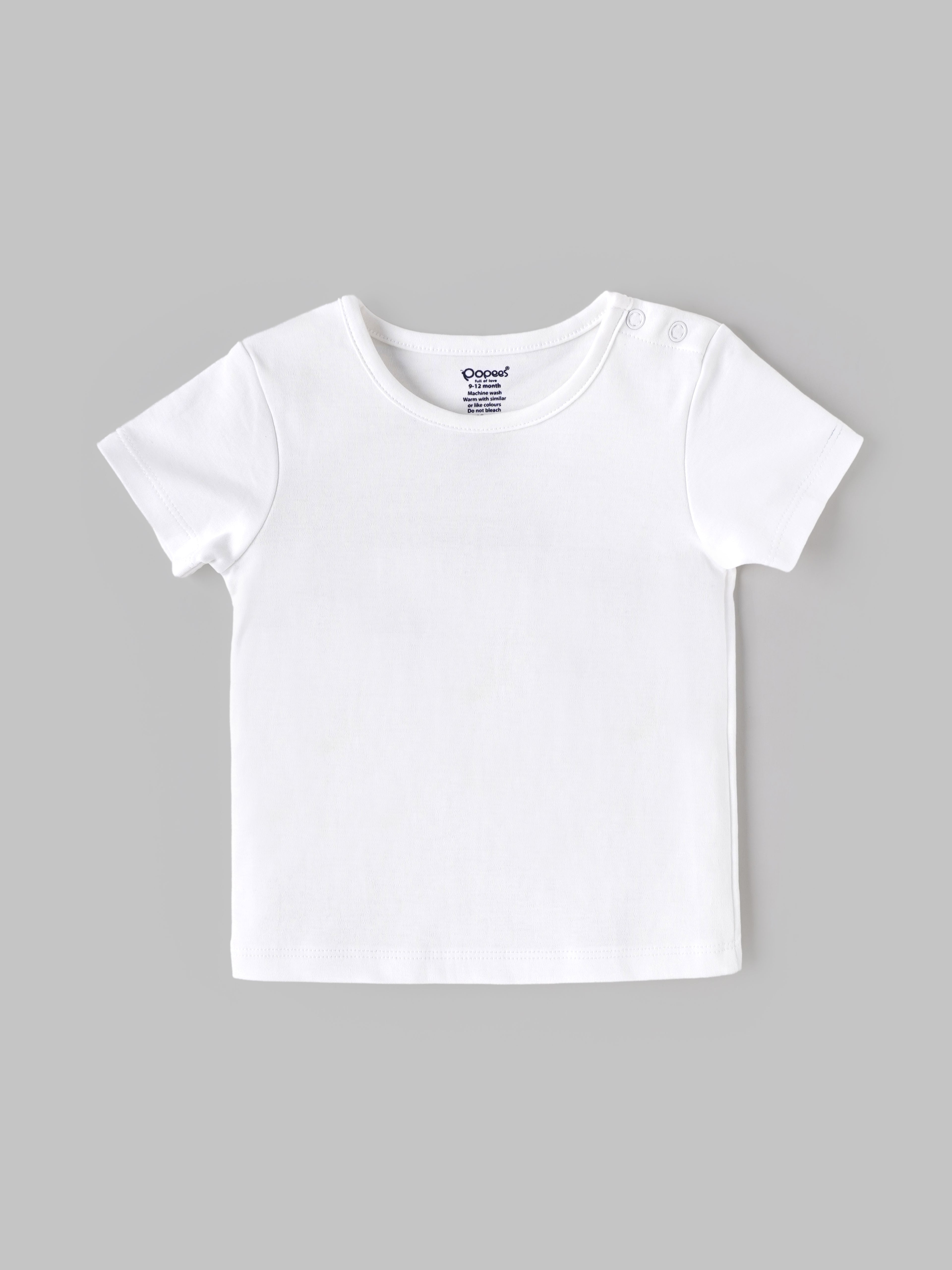 Popees Baby Girls Stylish Dungaree Set with Half Sleeve T-Shirt | Comfortable Full-Length Casual Dungaree Outfit | Beige & White 3–24 Months