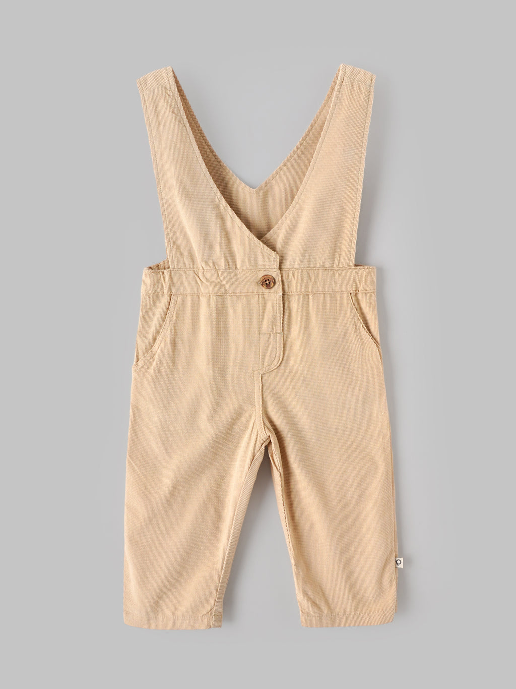 Popees Baby Girls Stylish Dungaree Set with Half Sleeve T-Shirt | Comfortable Full-Length Casual Dungaree Outfit | Beige & White 3–24 Months