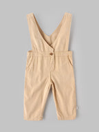 Popees Baby Girls Stylish Dungaree Set with Half Sleeve T-Shirt | Comfortable Full-Length Casual Dungaree Outfit | Beige & White 3–24 Months