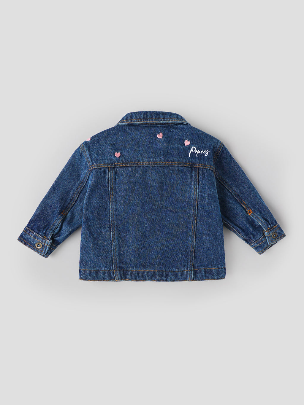 Popees Baby Girls Stylish Denim Shirt | Full Sleeve Button-Down Denim Shirt with Front Pockets & Heart Embroidery | Comfortable Casual Outerwear | 3-36 Months