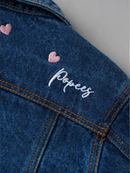 Popees Baby Girls Stylish Denim Shirt | Full Sleeve Button-Down Denim Shirt with Front Pockets & Heart Embroidery | Comfortable Casual Outerwear | 3-36 Months