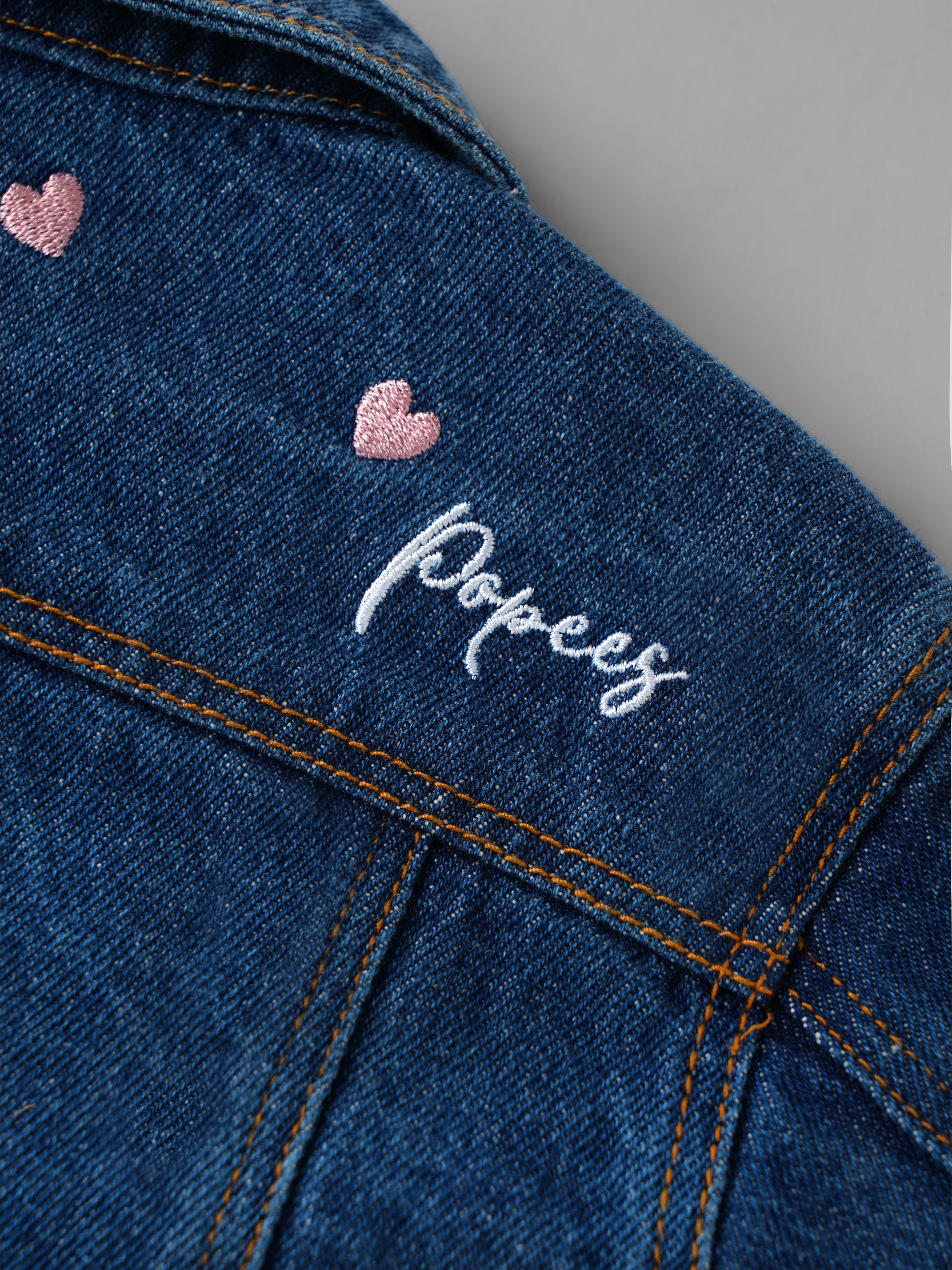 Popees Baby Girls Stylish Denim Shirt | Full Sleeve Button-Down Denim Shirt with Front Pockets & Heart Embroidery | Comfortable Casual Outerwear | 3-36 Months