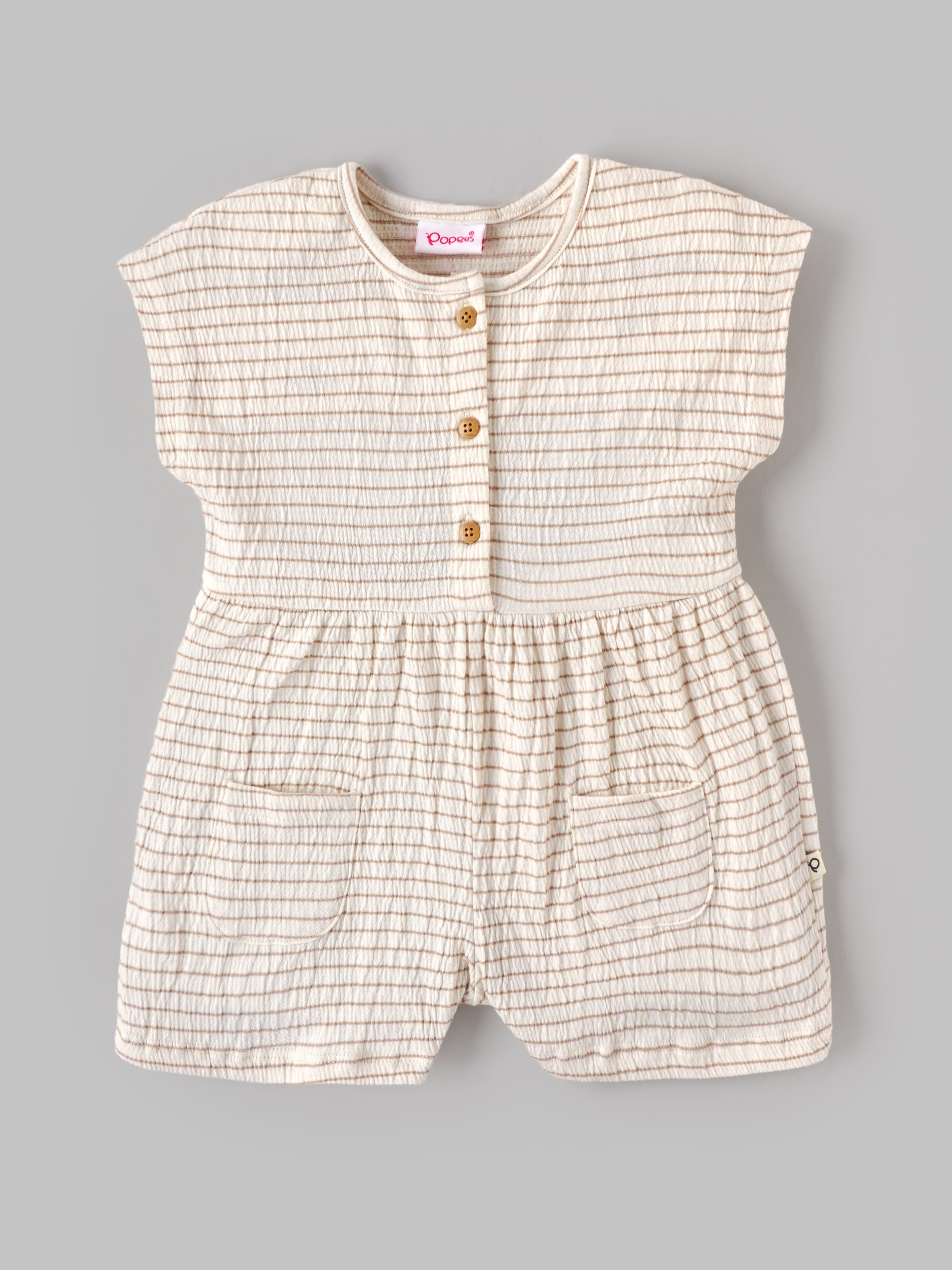 Popees Soft Cotton Striped Jumpsuit with Front Button Closure & Pockets for Baby Girls (3–24 Months)