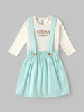Popees Baby Girls Cute & Stylish Suspender Dress Set | Full Sleeve Printed Top with Button Suspender Skirt & Side Pockets | Comfortable Casual Wear Set | 3-24 Months