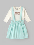 Popees Baby Girls Cute & Stylish Suspender Dress Set | Full Sleeve Printed Top with Button Suspender Skirt & Side Pockets | Comfortable Casual Wear Set | 3-24 Months