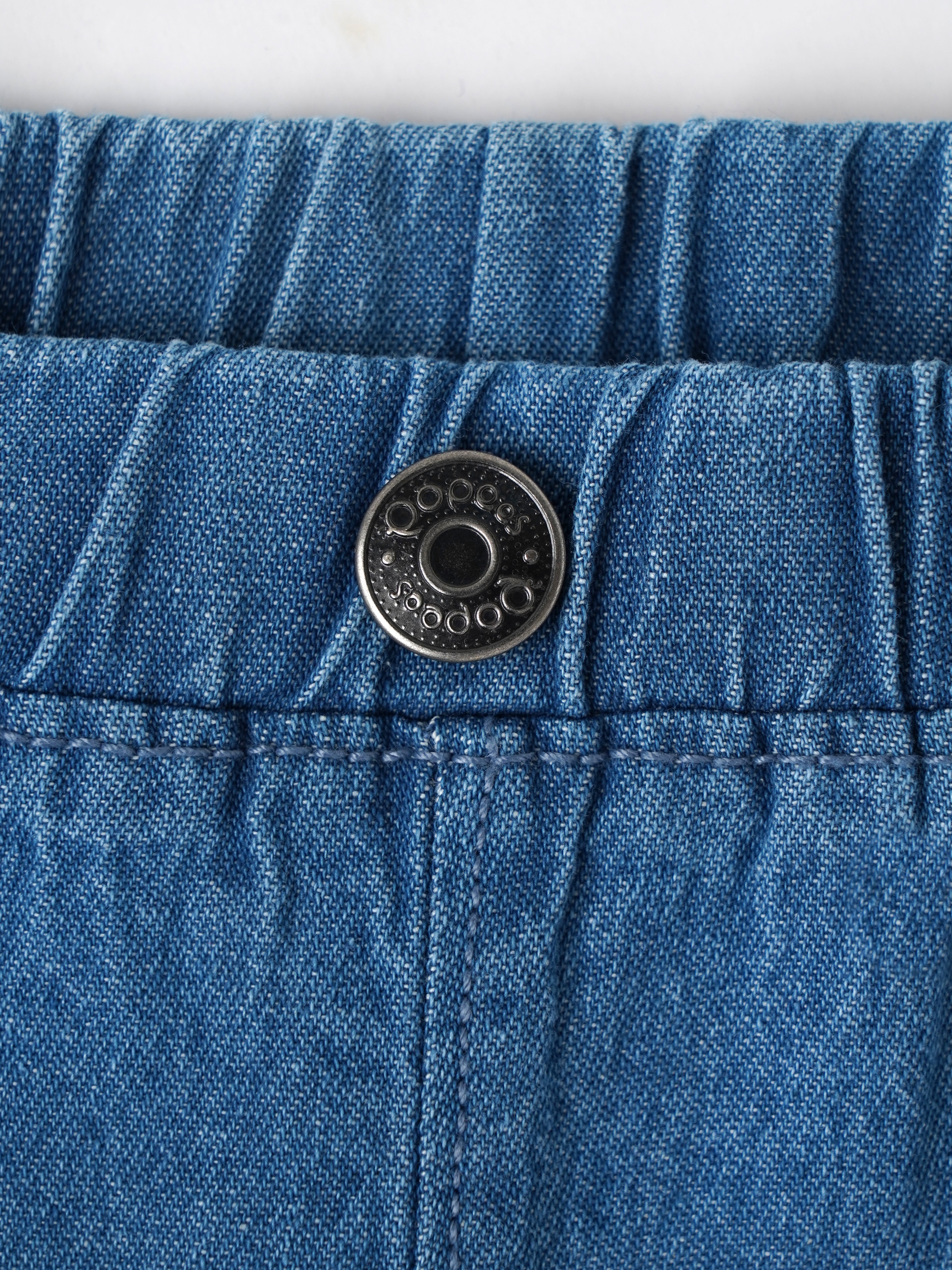 Popees Baby Girls Stylish Denim Ruffle Shorts | Soft & Comfortable Elasticated Waist Shorts with Frilled Hem | Blue | Casual & Everyday Wear| 3–36 Months