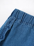 Popees Baby Girls Stylish Denim Ruffle Shorts | Soft & Comfortable Elasticated Waist Shorts with Frilled Hem | Blue | Casual & Everyday Wear| 3–36 Months