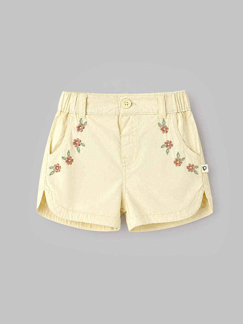 Popees Baby Girls Floral Embroidered Shorts | Elastic Waist Casual Summer Shorts | 3-24 Months