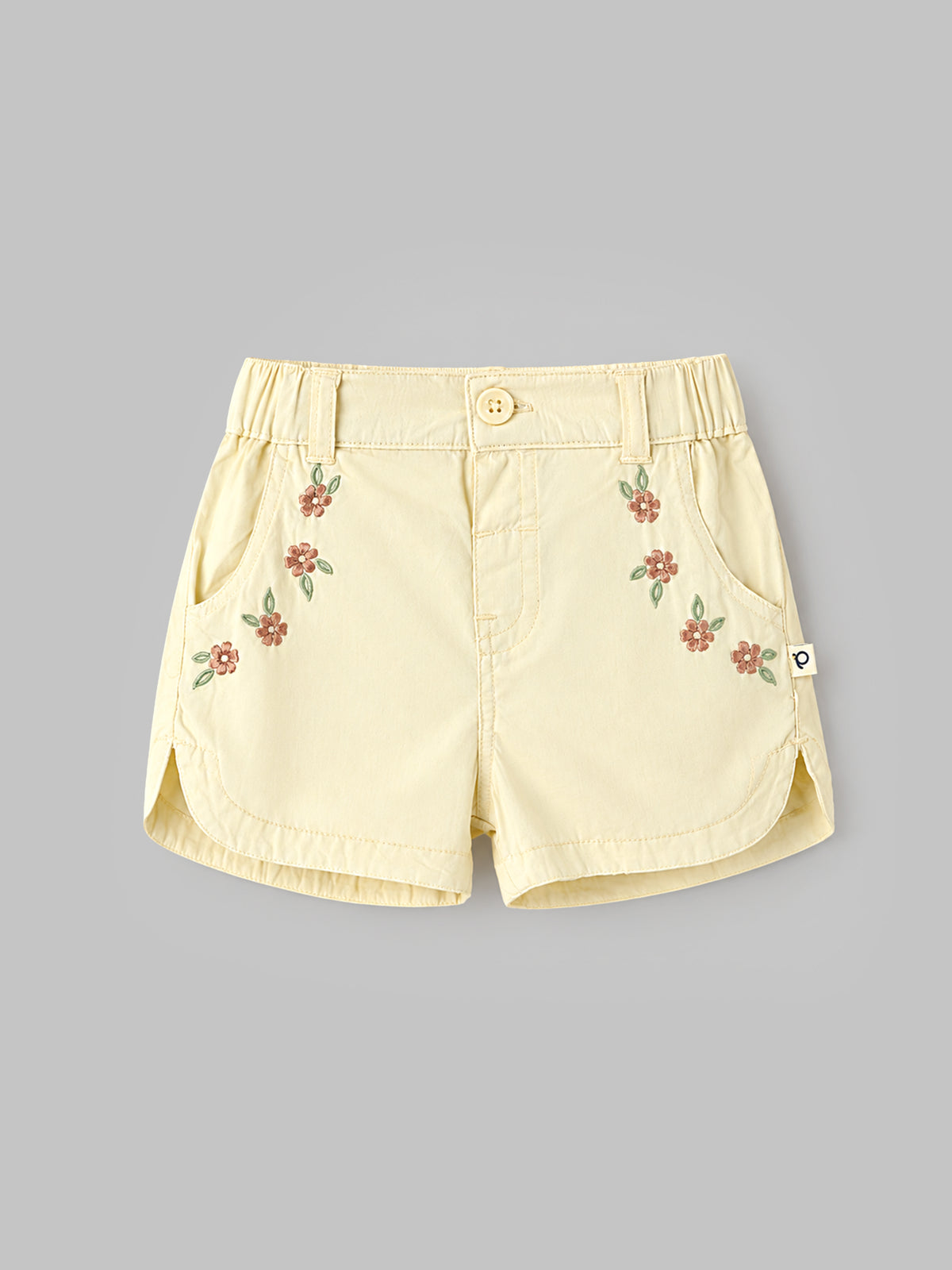 Popees Baby Girls Floral Embroidered Shorts | Elastic Waist Casual Summer Shorts | 3-24 Months