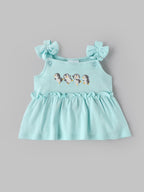 Popees Baby Girls Penguin Embroidered  Top & Striped Leggings Set 3-24 Months