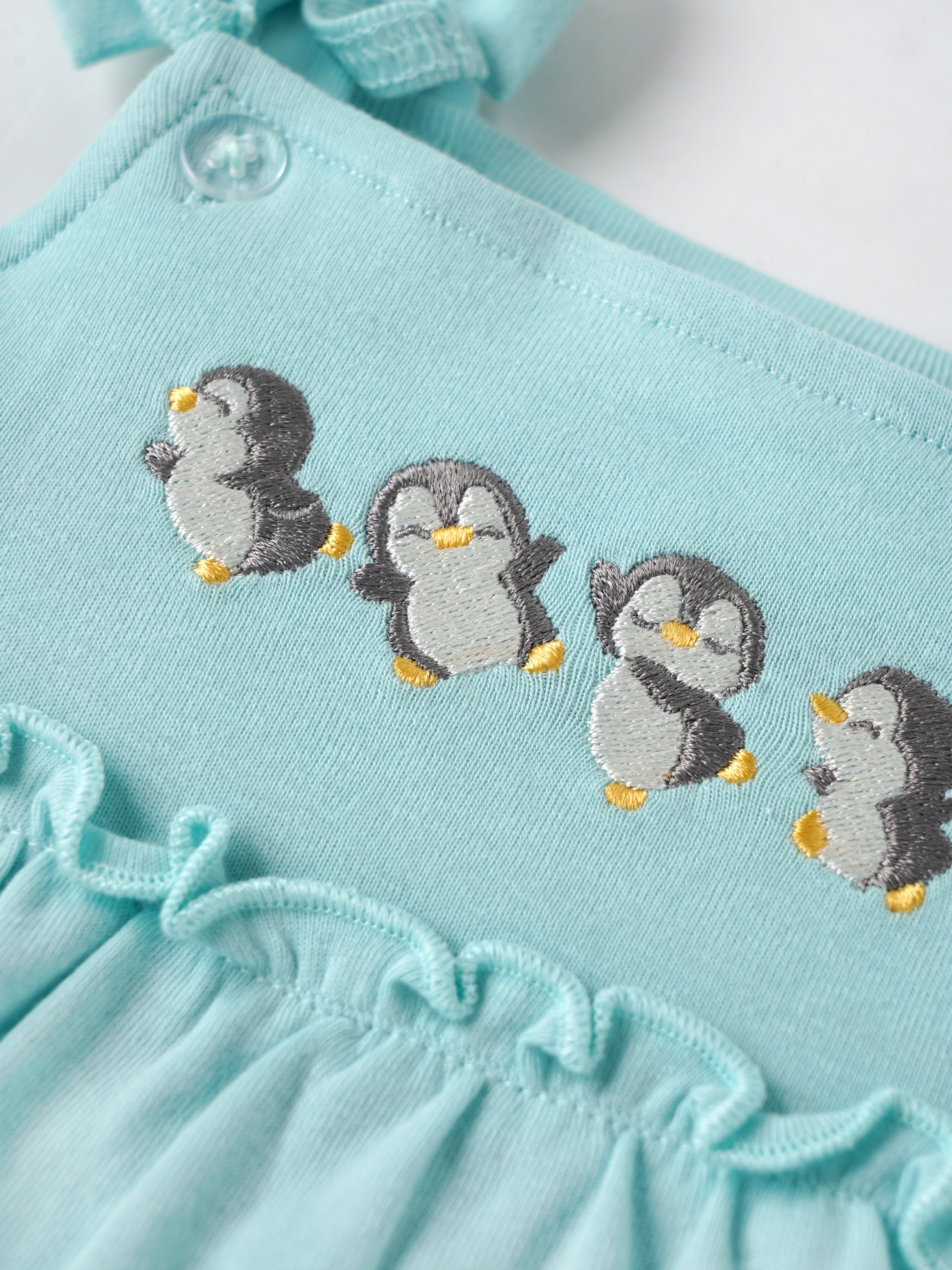 Popees Baby Girls Penguin Embroidered  Top & Striped Leggings Set 3-24 Months