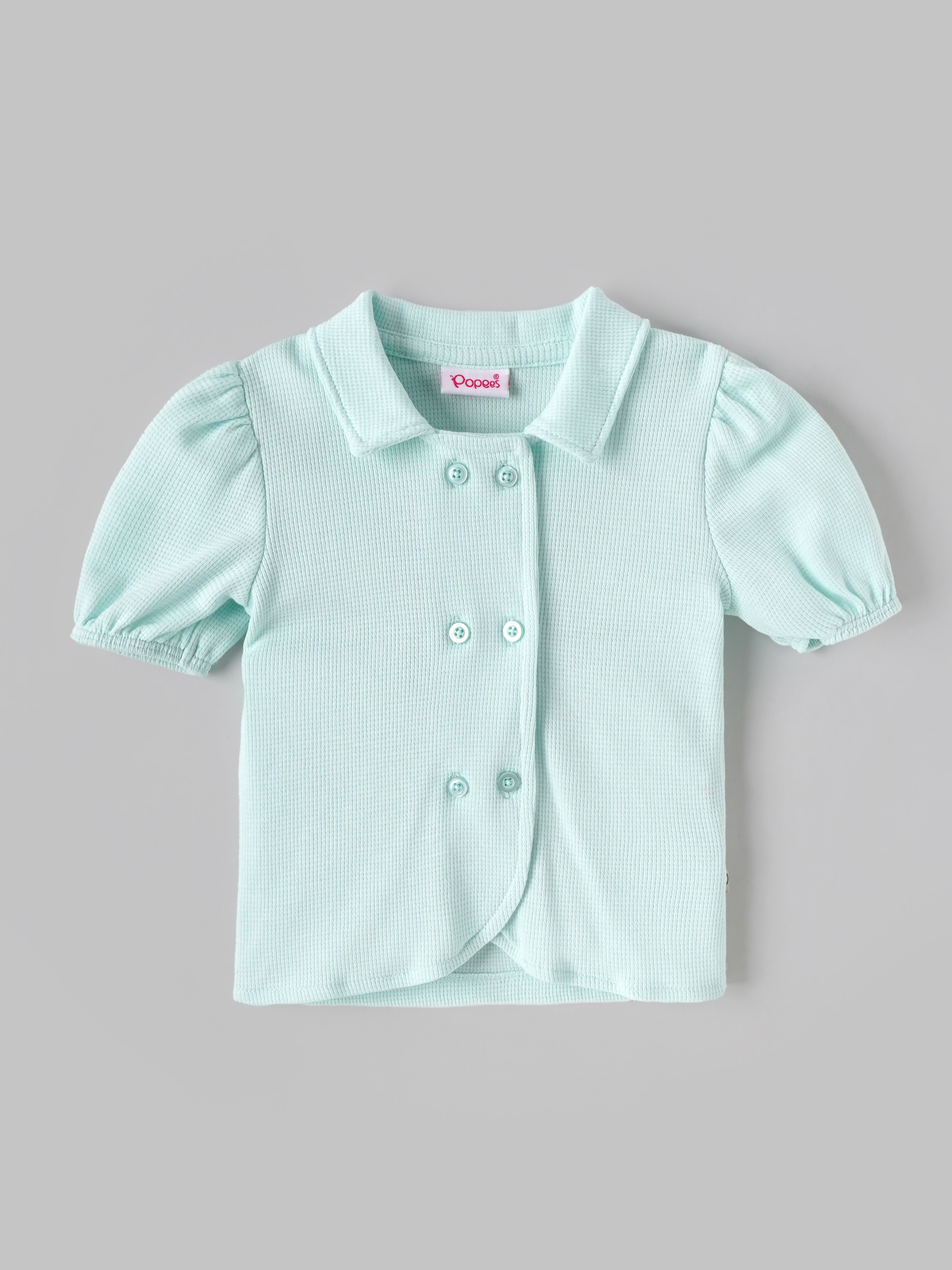 Popees Baby Girls Stylish Shirt & Skirt Set | Comfortable Collared Top with Puff Sleeves and Flared Skirt |3 to 9 Months