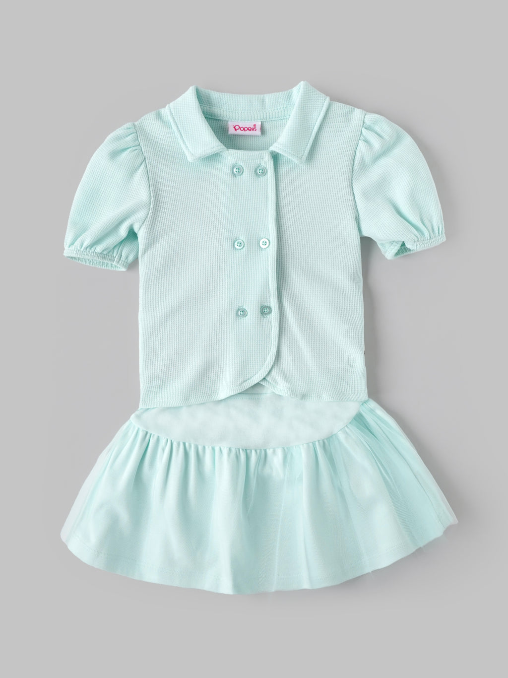 Popees Baby Girls Stylish Shirt & Skirt Set | Comfortable Collared Top with Puff Sleeves and Flared Skirt |3 to 9 Months