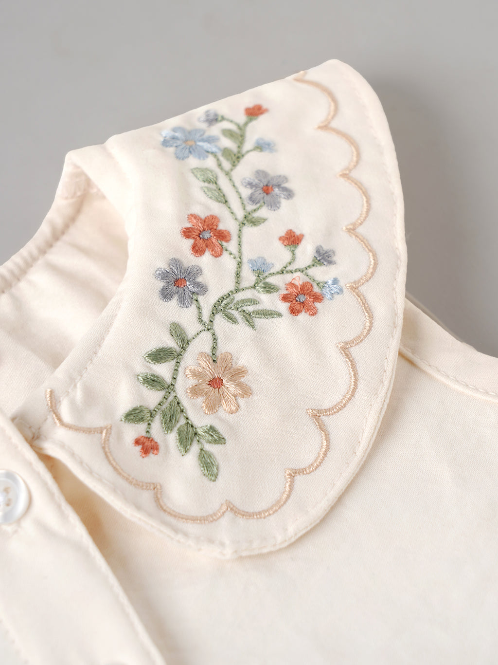 Popees Baby Girls Stylish Embroidered Top & Pants Set | Sleeveless Floral Collar Top with Comfortable Wide-Leg Pants | Off White|3 to 9 Months