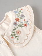Popees Baby Girls Stylish Embroidered Top & Pants Set | Sleeveless Floral Collar Top with Comfortable Wide-Leg Pants | Off White|3 to 9 Months