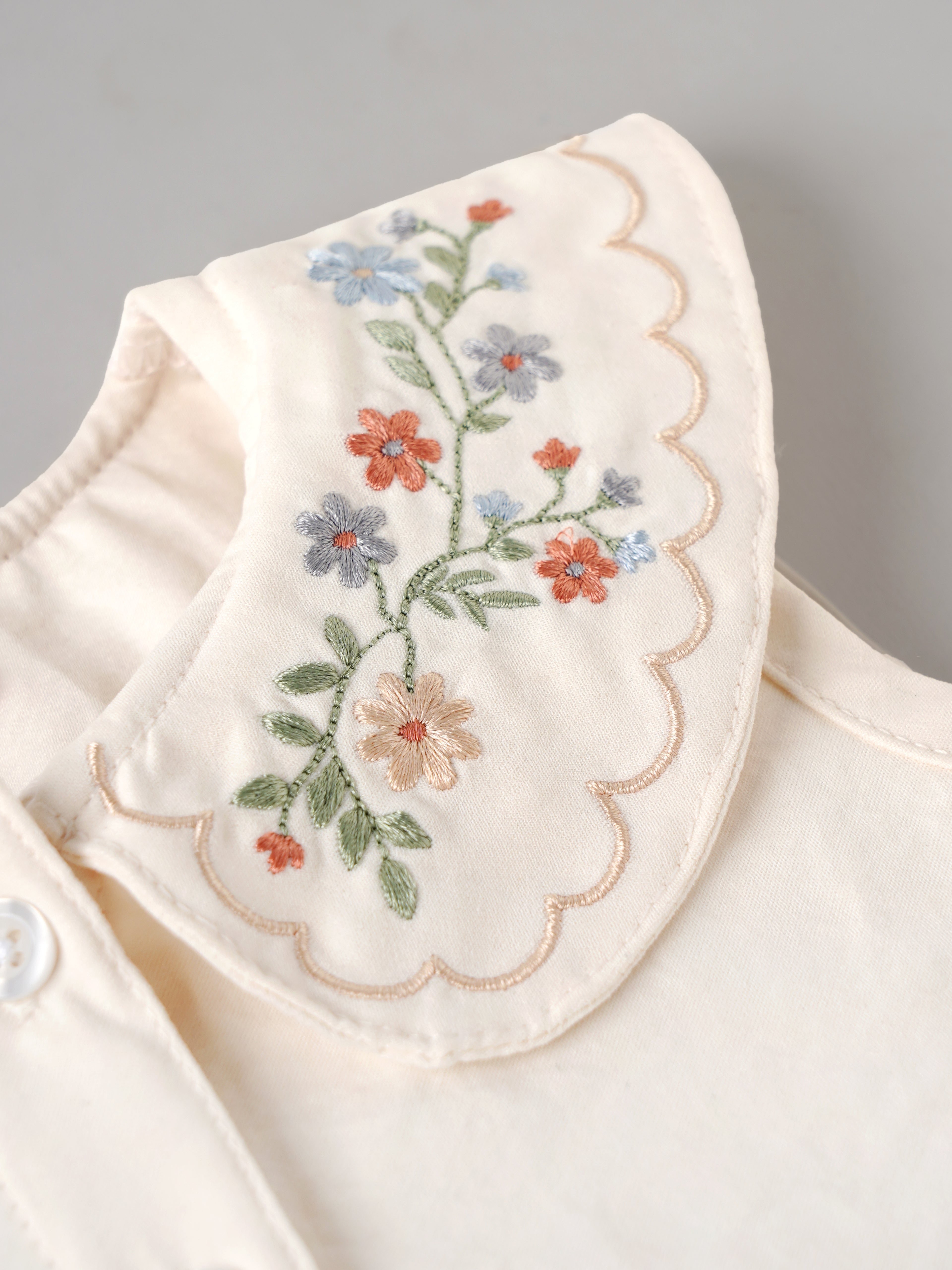 Popees Baby Girls Stylish Embroidered Top & Pants Set | Sleeveless Floral Collar Top with Comfortable Wide-Leg Pants | Off White|3 to 9 Months