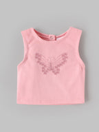 Popees Baby Girls Pink Sleeveless Top & Shorts Set | Butterfly Embroidery|3-24 Months