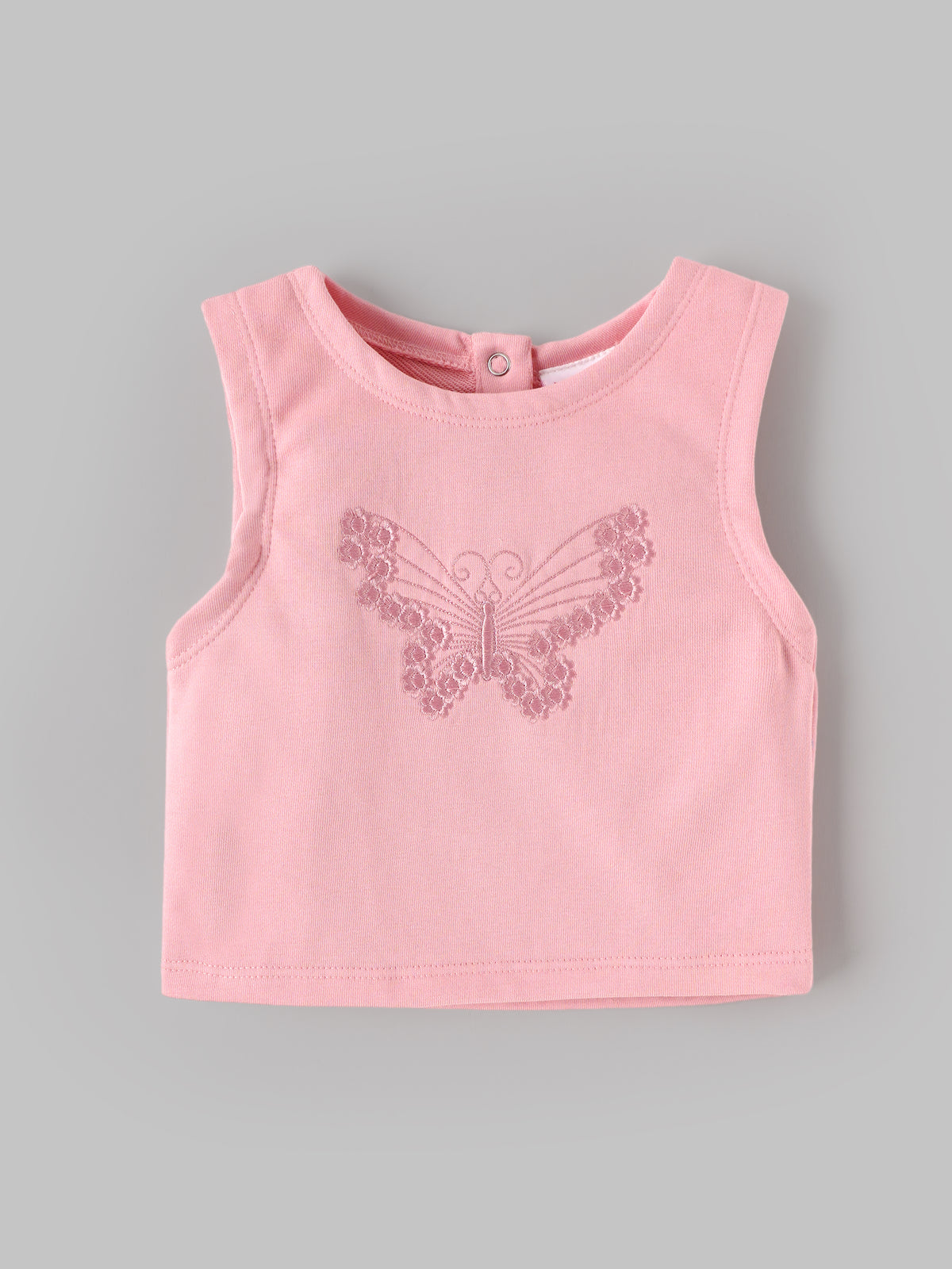 Popees Baby Girls Pink Sleeveless Top & Shorts Set | Butterfly Embroidery|3-24 Months