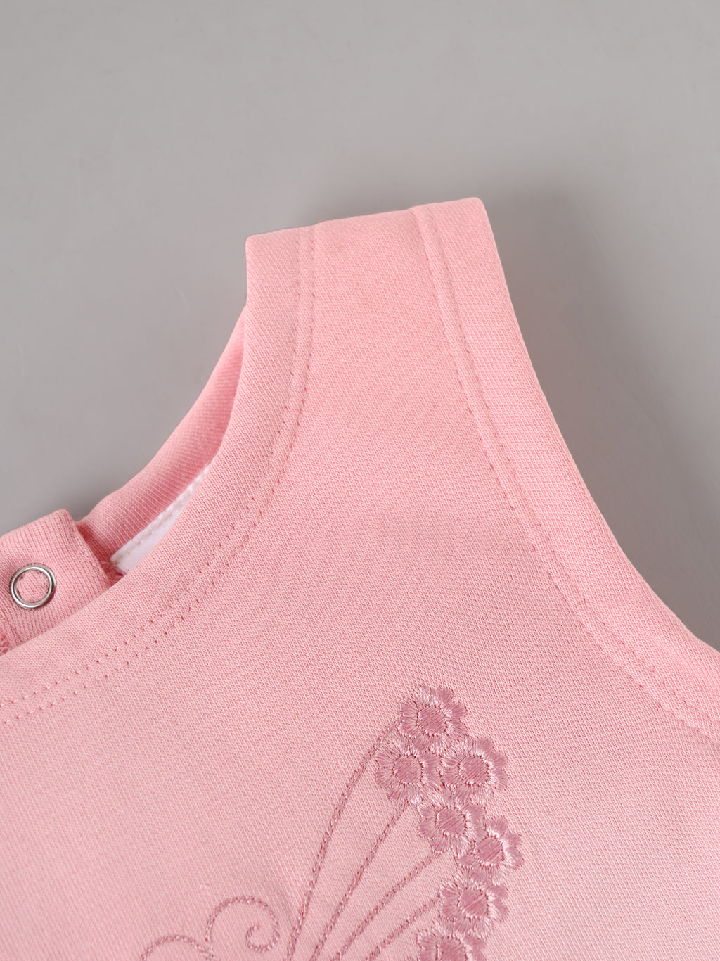Popees Baby Girls Pink Sleeveless Top & Shorts Set | Butterfly Embroidery|3-24 Months