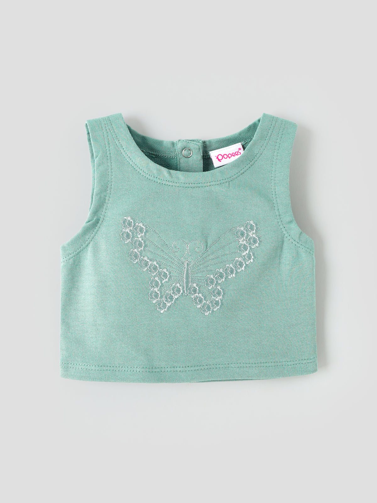 Popees Baby Girls Green Sleeveless Top & Shorts Set | Butterfly Embroidery  |3-24 Months
