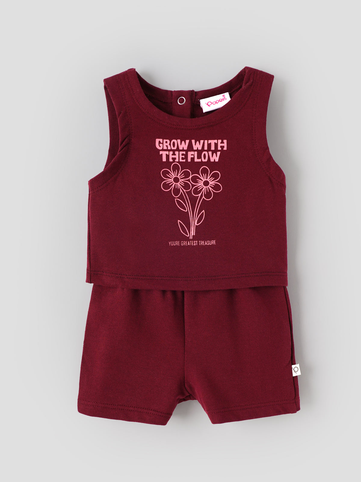 Popees Baby Girls Stylish Sleeveless Top & Shorts Set | Soft Top with Floral Graphic Print & Matching Shorts|3-24 Months