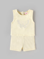 Popees Baby Girls Butterfly Top & Shorts Set | Sleeveless Embroidered Top with Matching Shorts|3-24 Months