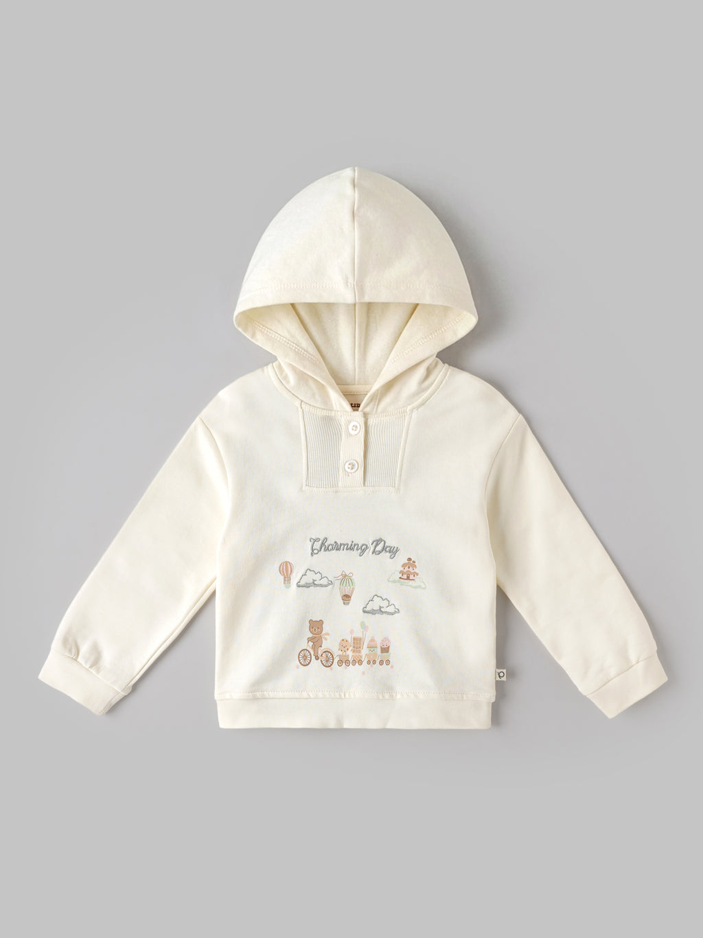 Popees Baby Girls Hooded Full Sleeve Sweatshirt with Charming Day Print |3-24 Months|