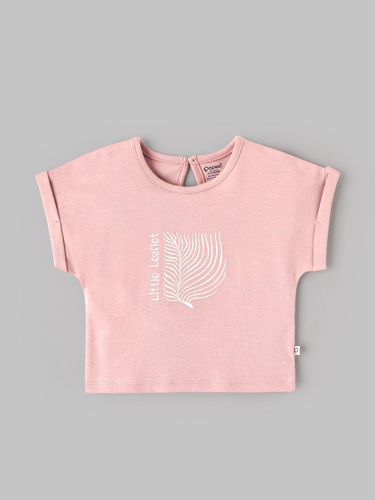 Popees Baby Girls Trendy Pink T-Shirt | Little Leaf Print with Short Sleeves | 3 - 24 Months