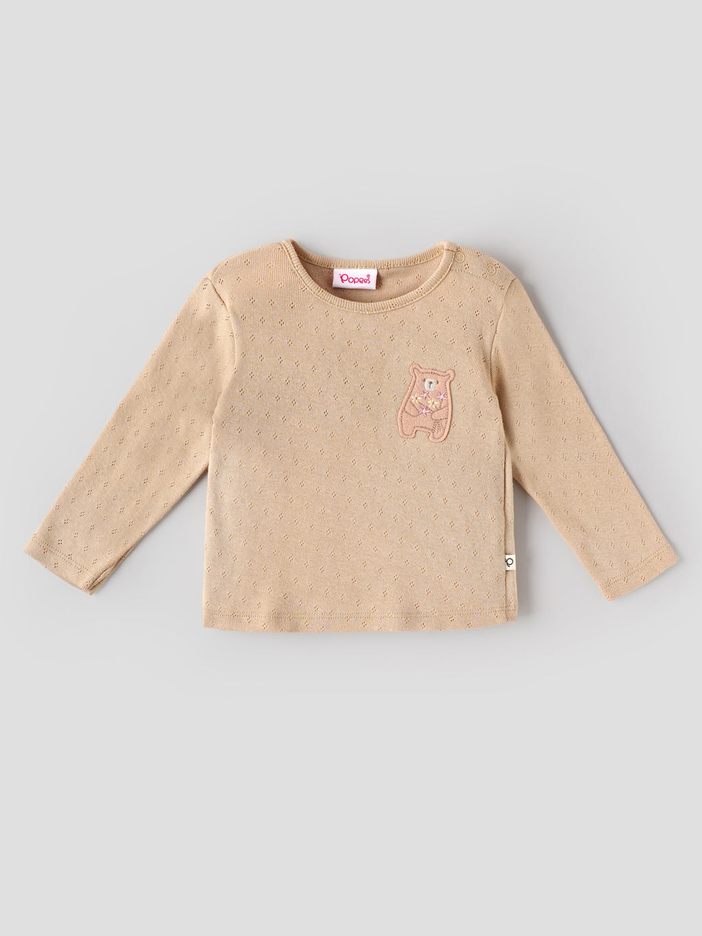 Popees Baby Girls Full Sleeve T-Shirt | Soft Cotton Pointelle Knit Top | 3–24 Months