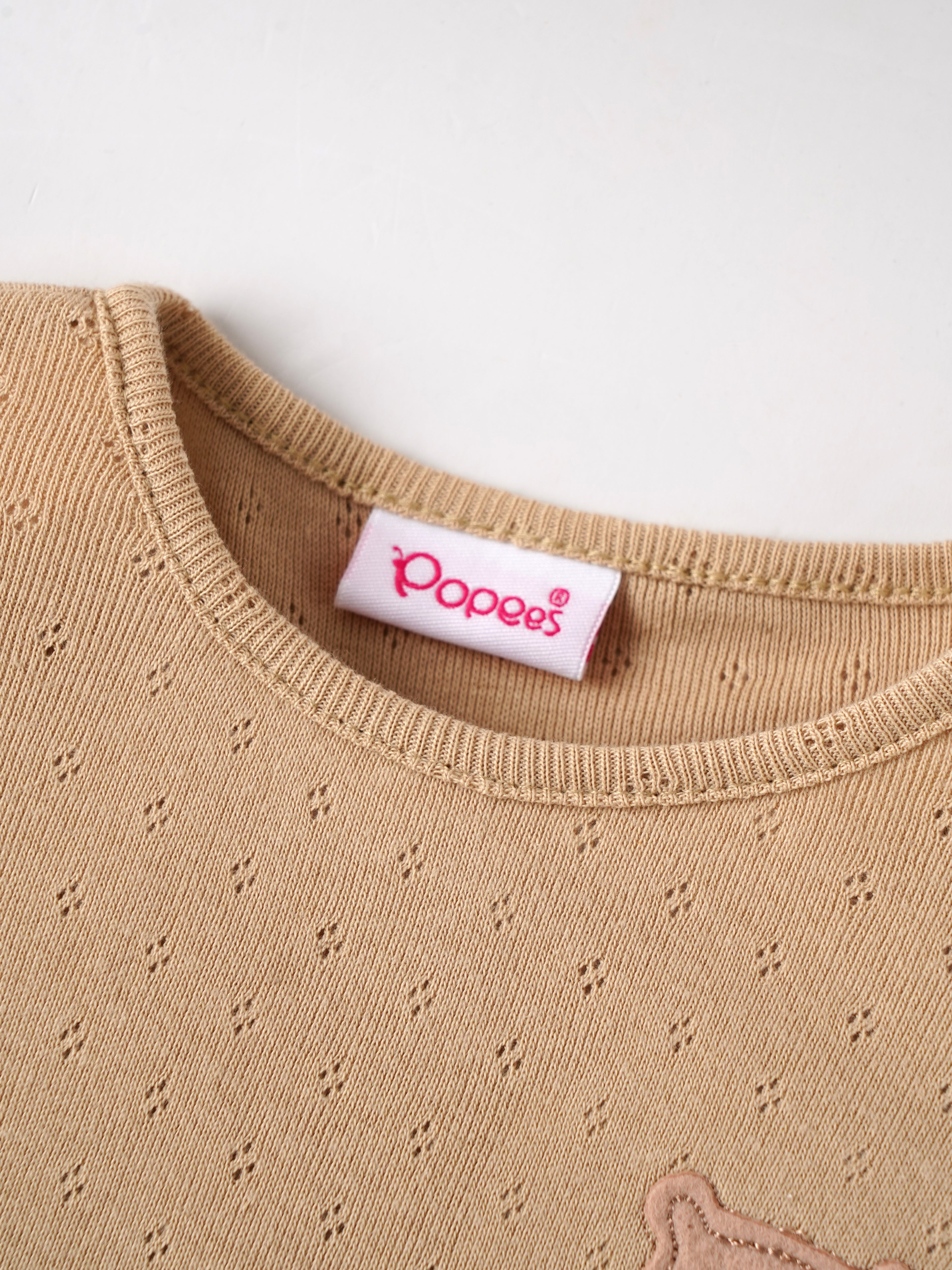 Popees Baby Girls Full Sleeve T-Shirt | Soft Cotton Pointelle Knit Top | 3–24 Months