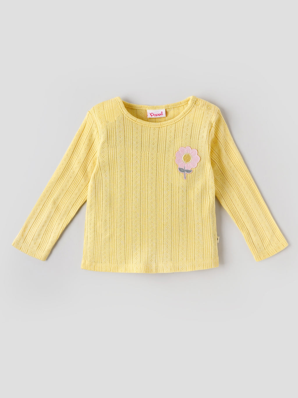 Popees Baby Girls Floral Embroidered Full Sleeve T-Shirt | Soft Pointelle Cotton Knit Top |3-24 Months